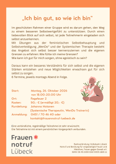 Ankündigungsflyer, Text entspricht dem oben genannten, Zusätzlich ist eine Person mit Blumenstrauß in den Armen abgebildet